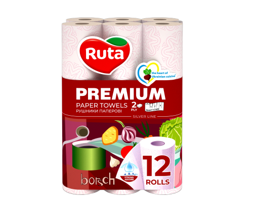 Рушники паперові Ruta Premium 12рул 2ш білі