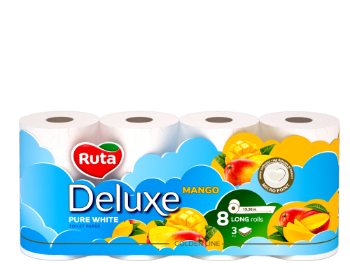 Папір туалетний тришаровий Ruta Pure White Deluxe 8 рулонів манго